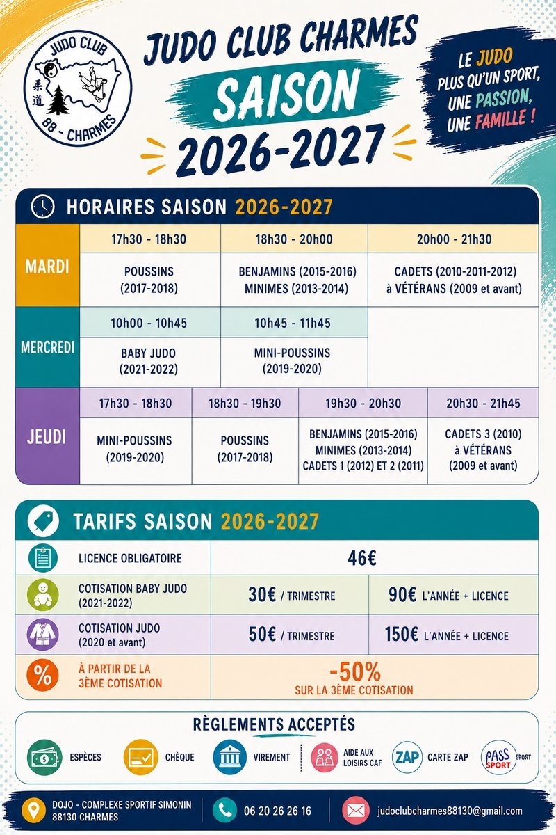 Rentrée Mardi 1er septembre 2026.⚠️Attention nouveaux horaires.